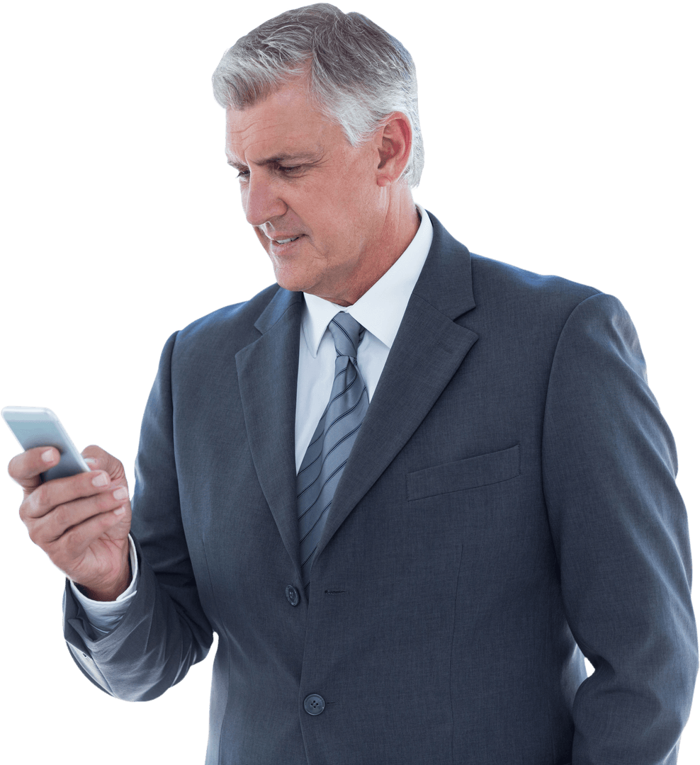 Senior Businessman Using Smartphone Transparent Background