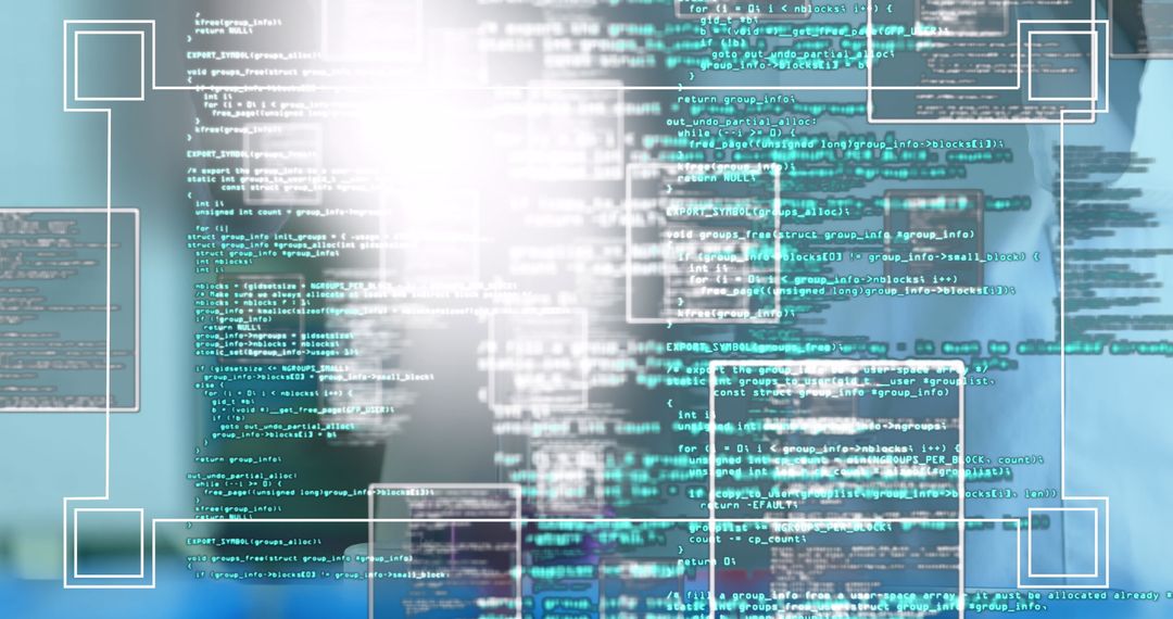 Software Developer in Office Wear with Code and Digital Overlay