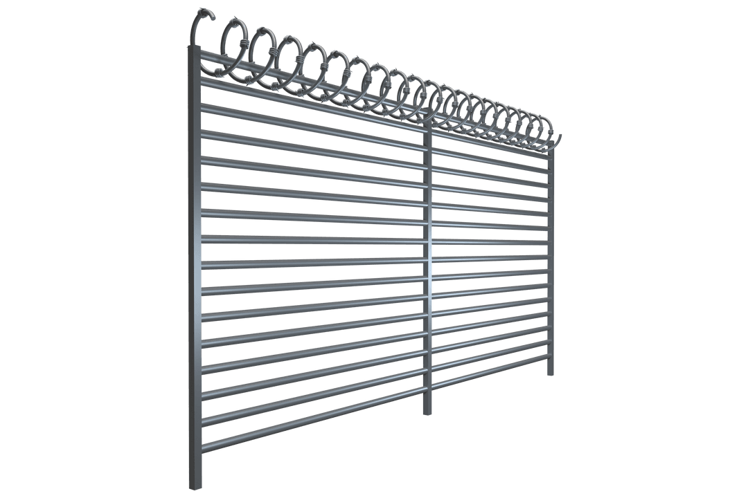 Transparent Pattern of Metal Fence with Coiled Barbed Wire