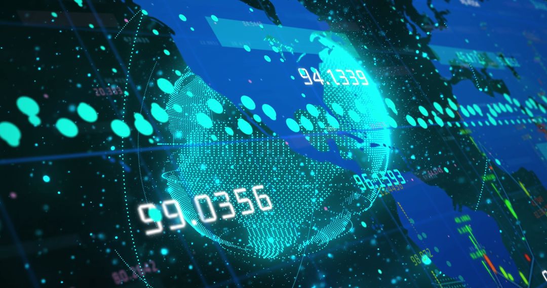 Futuristic Digital World Map with Data Visualization Elements