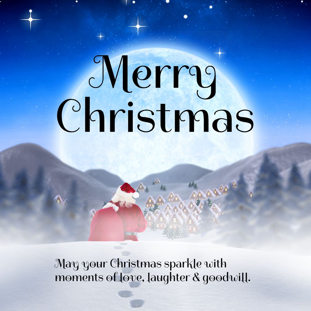 Festive Santa Claus with Full Moon on Snowy Christmas Card - Download Free Stock Templates Pikwizard.com