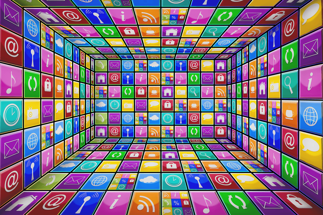 Digital Room of Technology Icons Transparent Background Vector Graphic