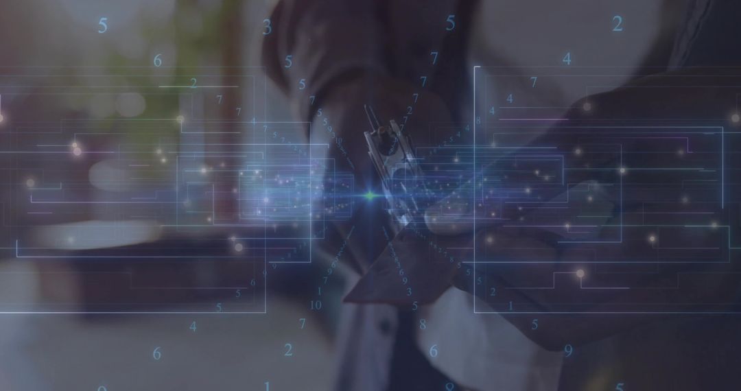 Business Professional Interacting with Holographic Interface