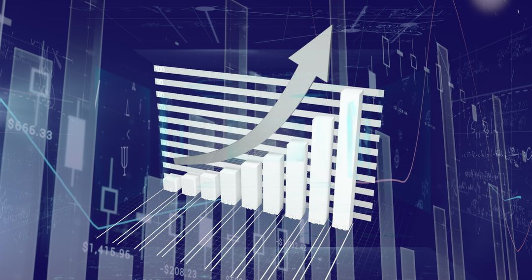 Growing Bar Graph with Upward Arrow on Digital Background