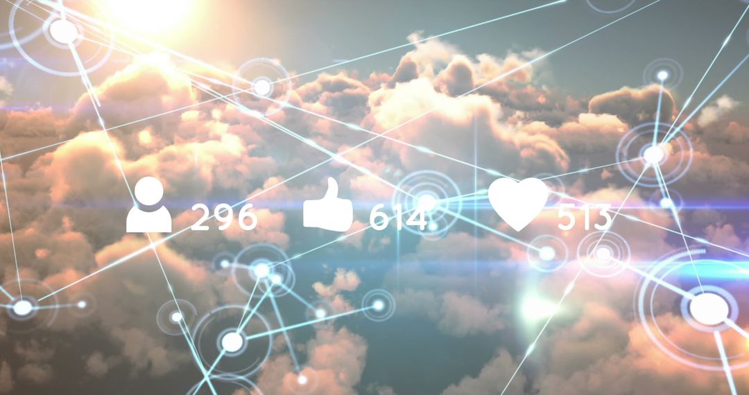 Growing Social Engagement Icons in Dreamy Sky Interface