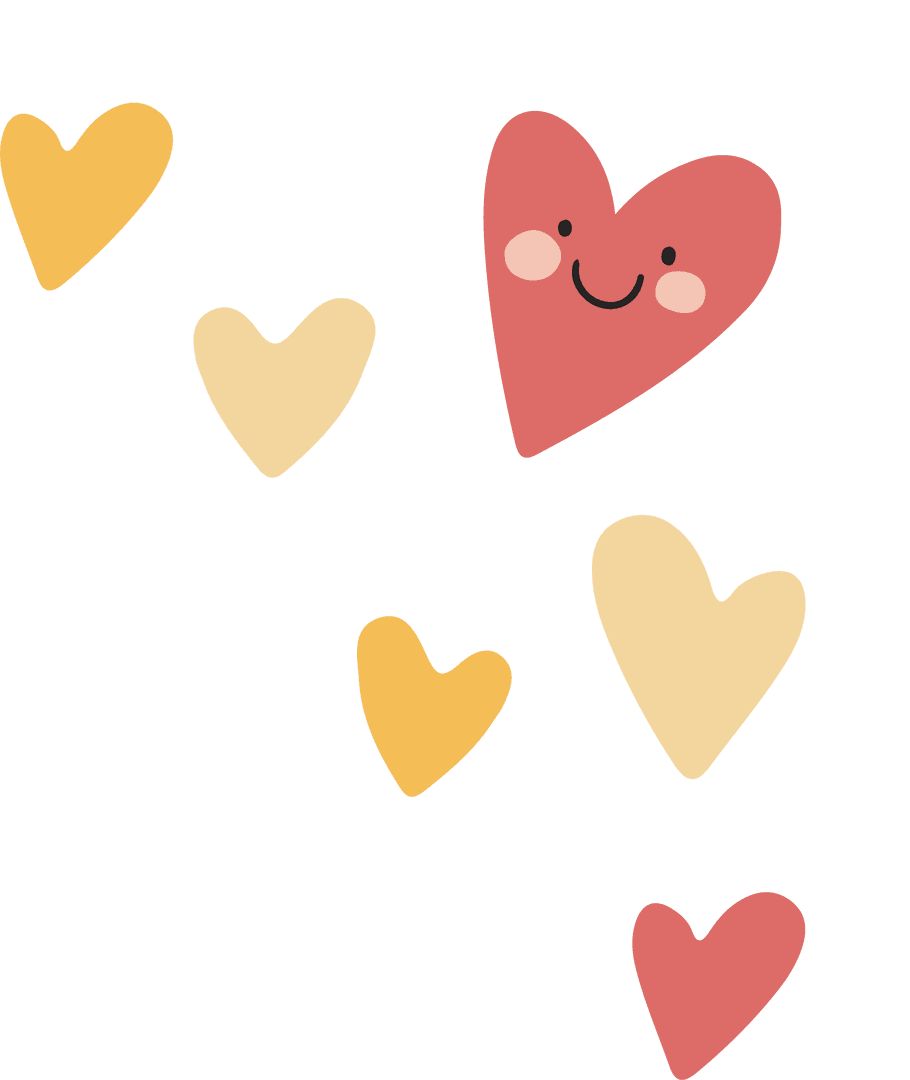 Floating Cartoon Hearts on Transparent Background for Valentines