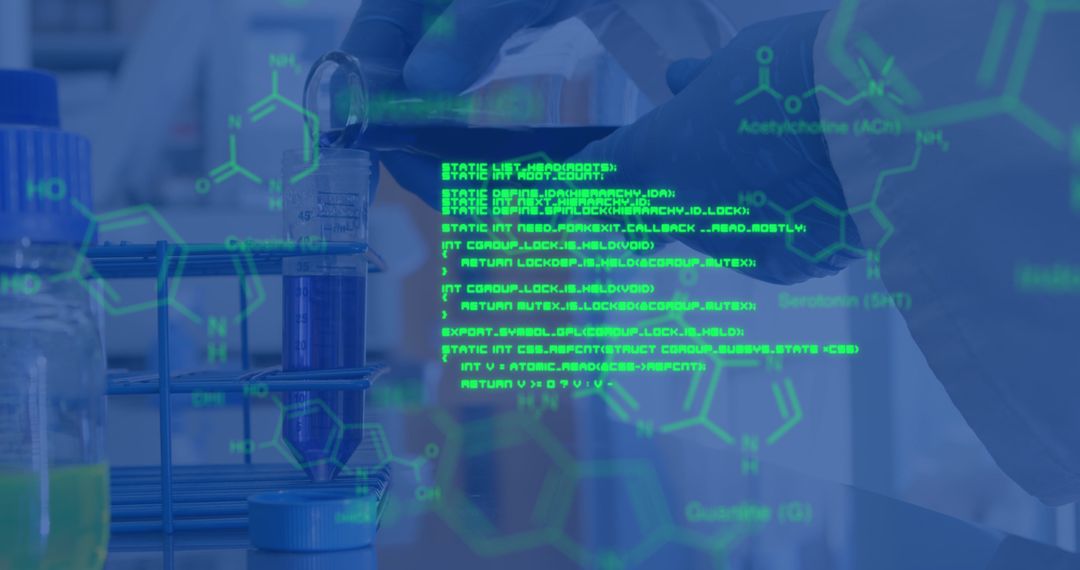 Scientist Analyzing Solution with Digital Data Overlay in Laboratory - Free Images, Stock Photos and Pictures on Pikwizard.com