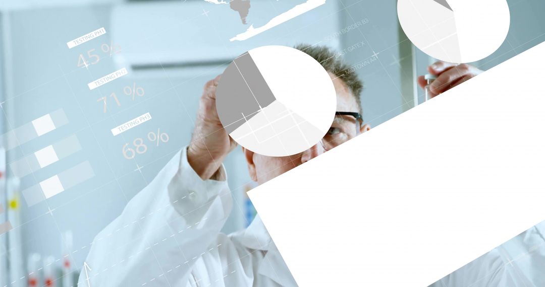 Scientist in Laboratory Analyzing Digital Data and Pie Charts