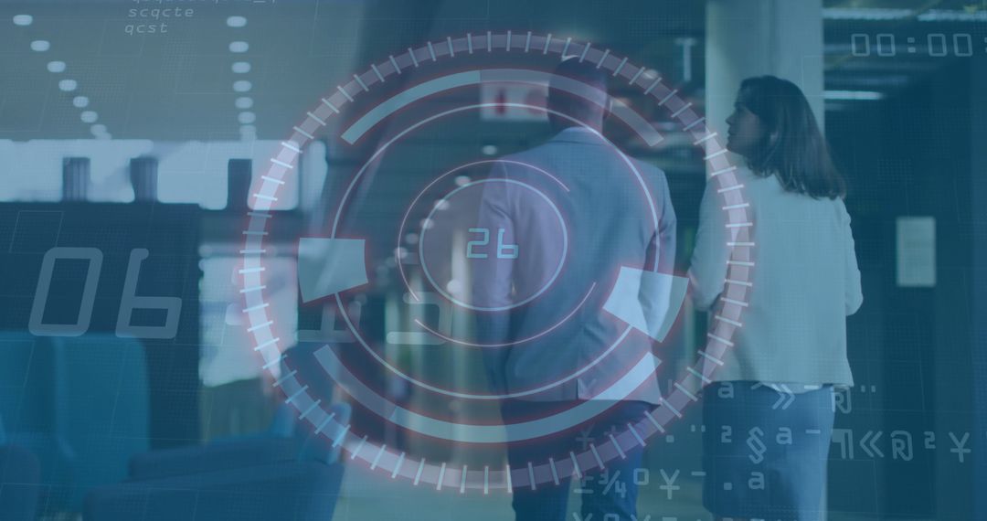 Travelers with Innovative HUD Overlay in Departure Lounge