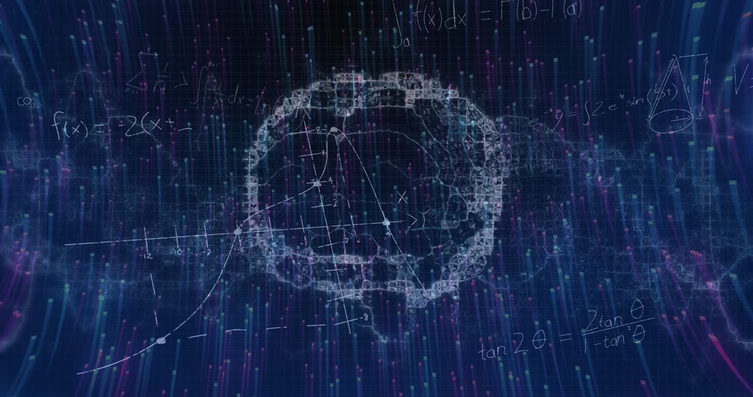 Digital Brain with Mathematical Equations Data Interface Concept