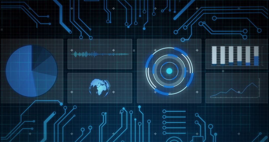 digital interface with data visualization and electronic circuit - Free Images, Stock Photos and Pictures on Pikwizard.com