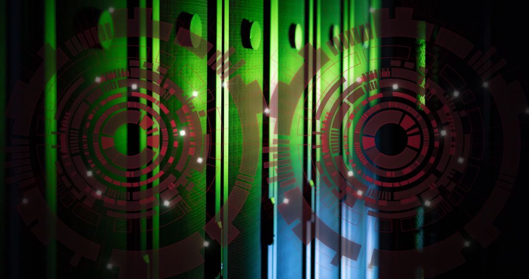 Digital Scanners Spinning in Futuristic Server Room