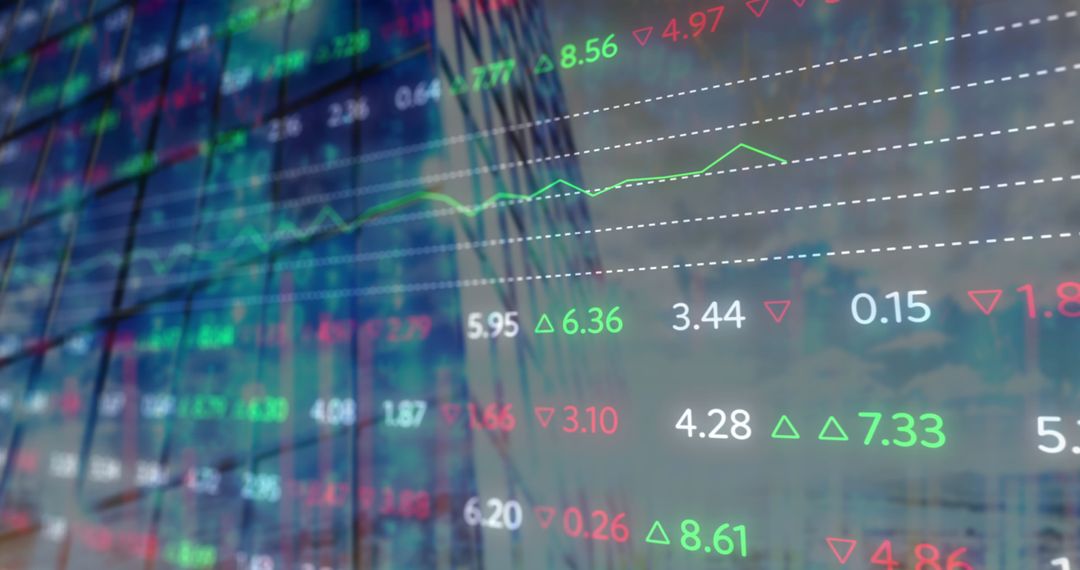 Stock Market Data Overlay with Modern City Skyline Background