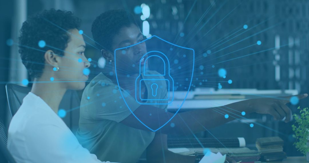 Data Security Concept with Professionals Discussing in Office