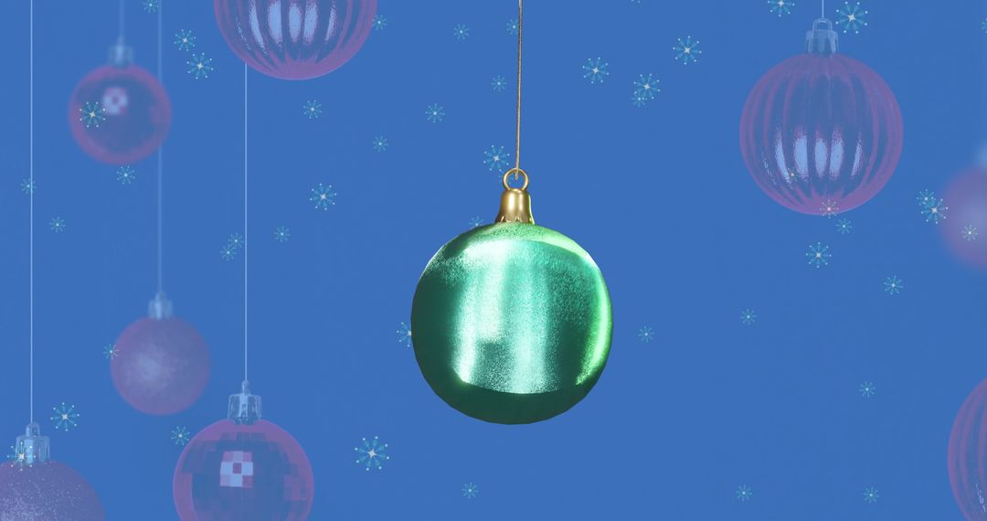 Festive Green Bauble Hanging with Delightful Red Ornaments and Twinkling Sparkles