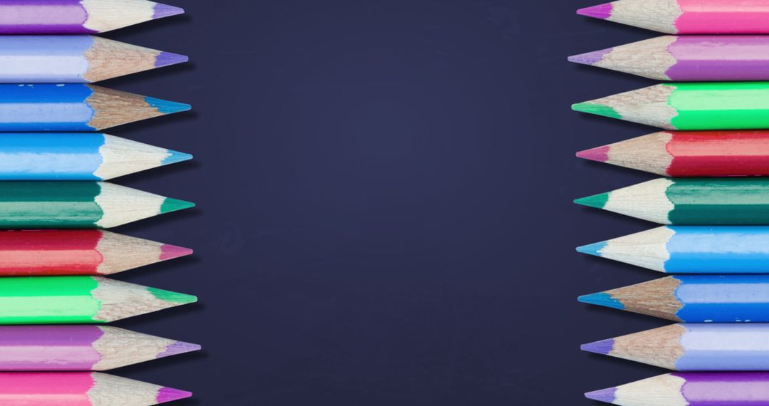 Colorful Pencils in Rows on Blue Background for Back to School