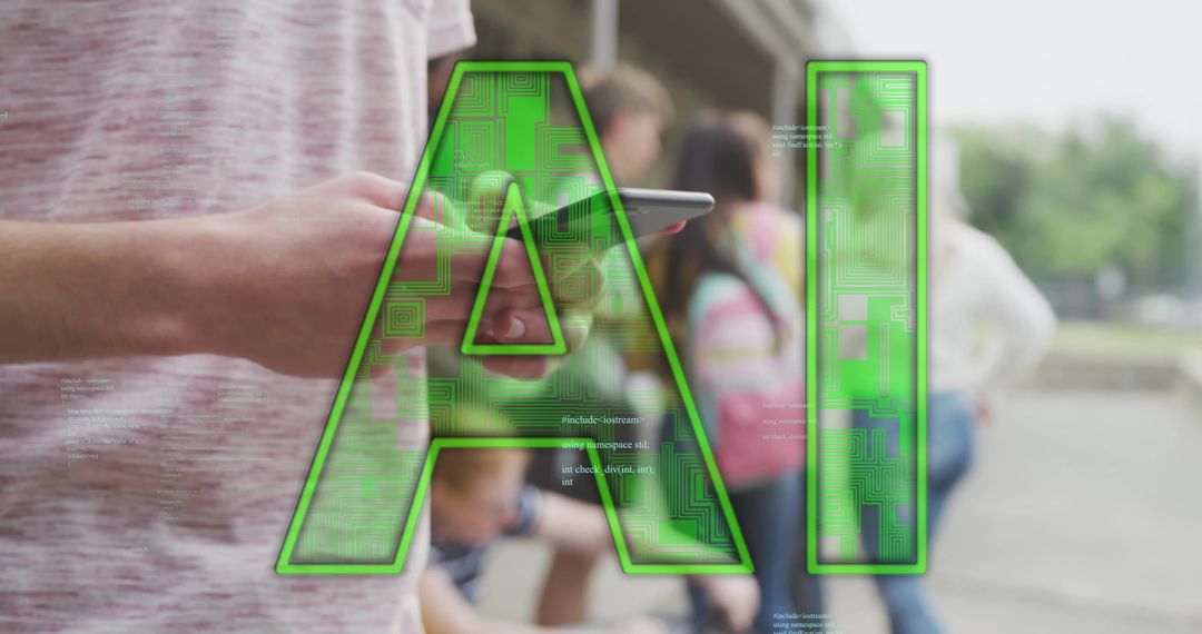 AI Technology Overlays Student Using Smartphone for Education