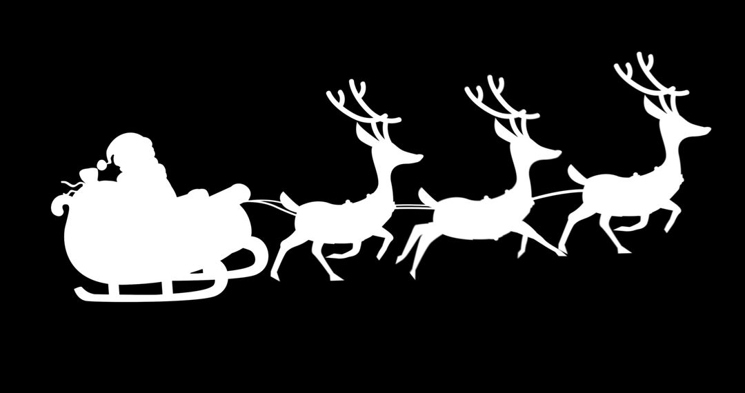 Silhouette of Santa's Sleigh with Reindeer on Black Background