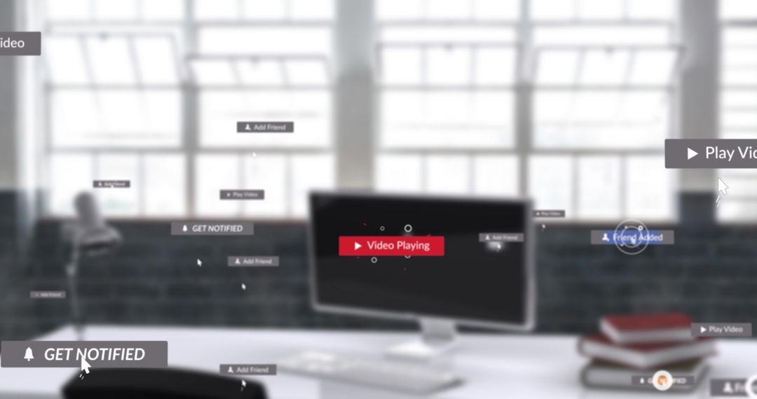 Digital Interface Icons Overlaying Modern Office Desk