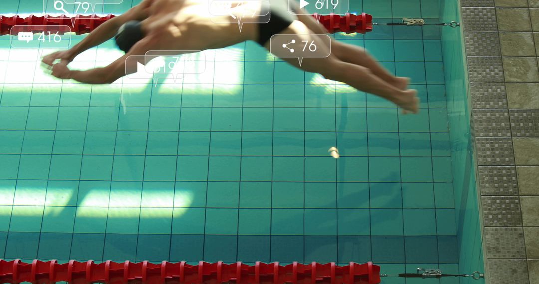 Diving Swimmer Gliding Over Turquoise Lap Pool Streamlined Athletic Dive and Motion