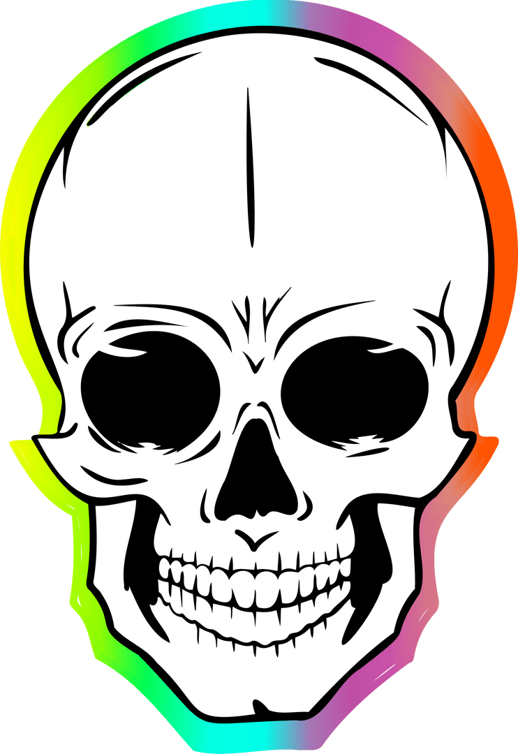 Vibrant Rainbow Outline Stylized Skull Transparent Background