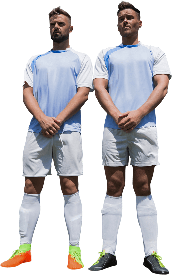 Caucasian Soccer Players Standing Defensive Pose Transparent Background