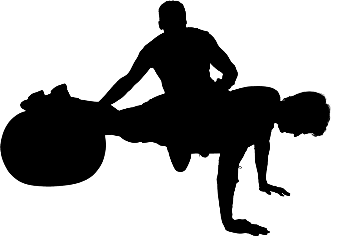 Transparent Silhouette of Man Exercising with Trainer and Ball