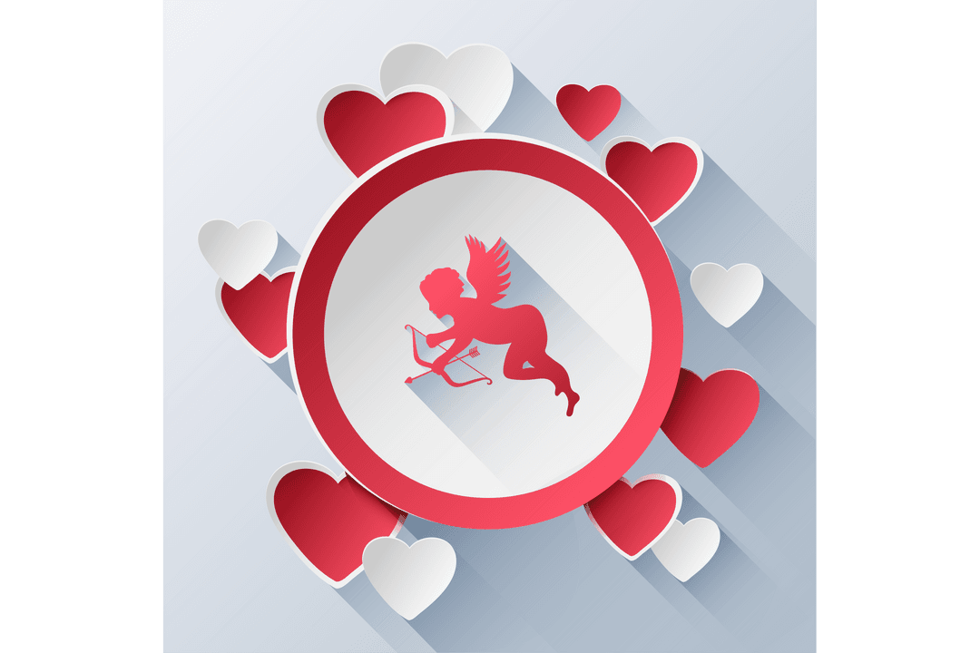 Vector Cupid with Red Hearts on Transparent Background for Valentine's Day