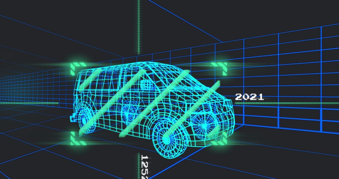 Futuristic Car Scanning Technology with 3D Model in Neon Tunnel
