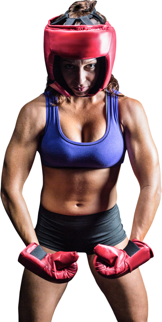 Transparent Female Boxer Flexing Muscles in Red Boxing Gear and Blue Sports Bra - Download Free Stock Images Pikwizard.com