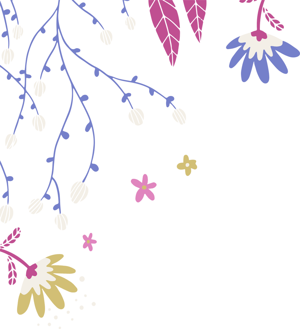 Floral Illustration with Transparent Background Featuring Branches and Blooms