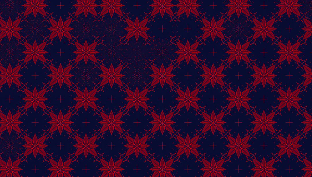 Seamless repeating navy and red eight-point star floral ornament pattern for textiles