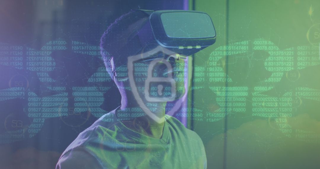 African American Man Using VR Headset in Secure Server Room