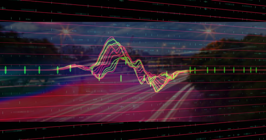 Data Waveform Overlay on Highway at Dusk Illustrating Motion and Technology