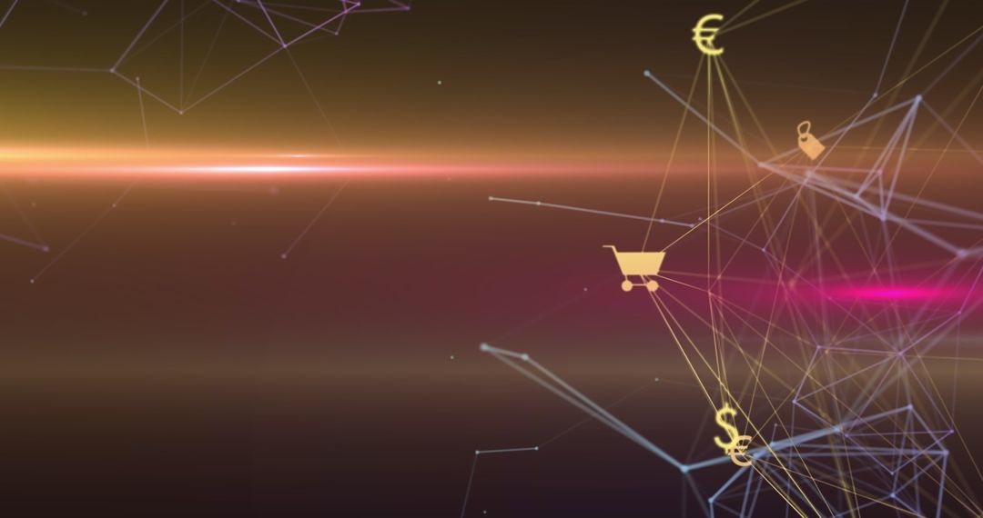 Ecommerce and Finance Icons in Digital Network Space