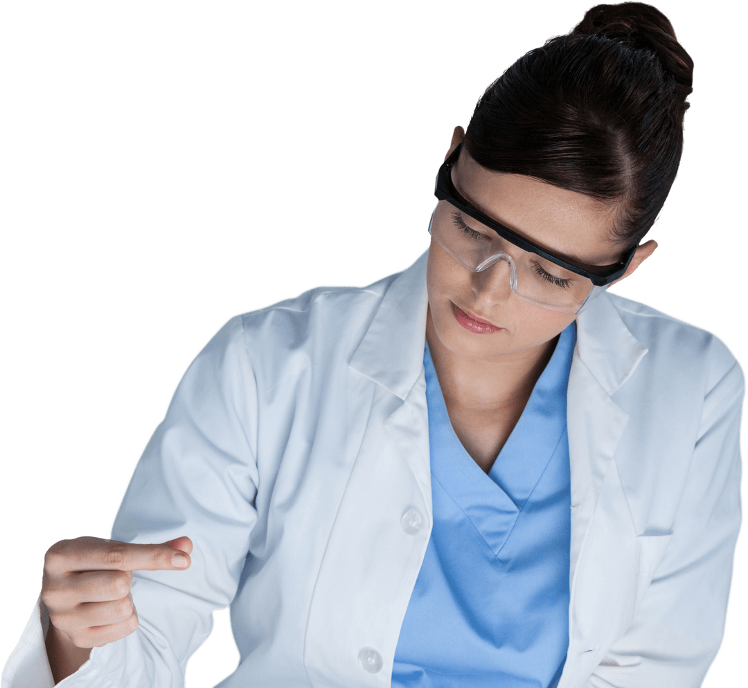 Caucasian Female Scientist with Safety Glasses Transparent Background
