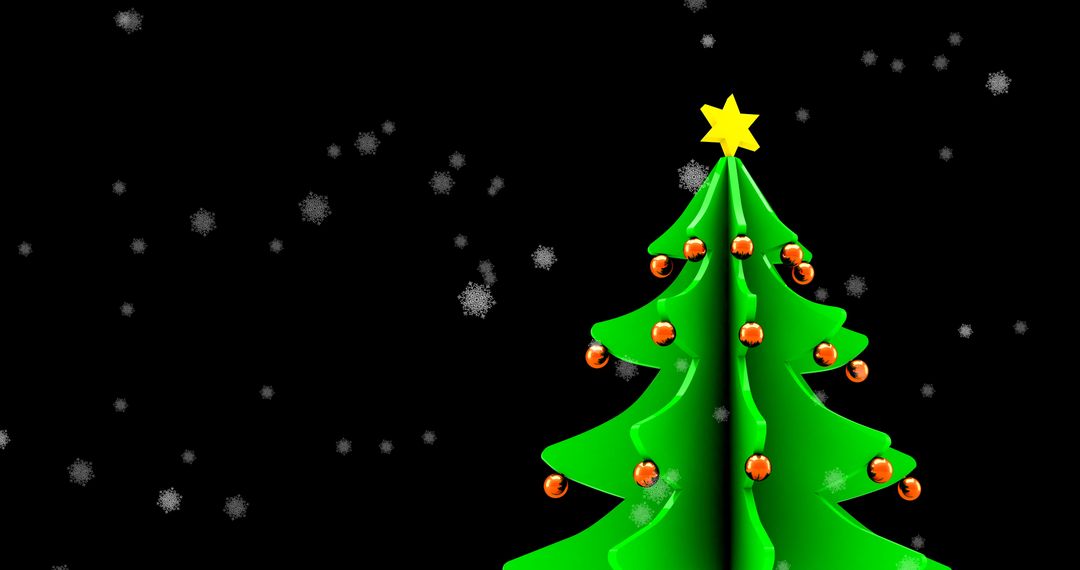 Festive Christmas Tree with Falling Snow on Black