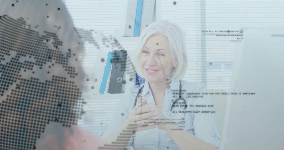 Smiling Mature Physician Discussing with Patient at Modern Clinic