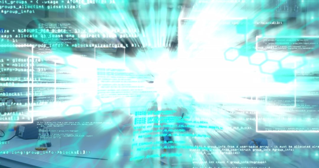 Futuristic Digital Interface with Streaming Code in Office