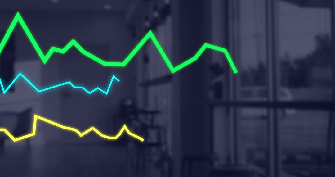 Abstract Financial Data Lines Overlay in Modern Office