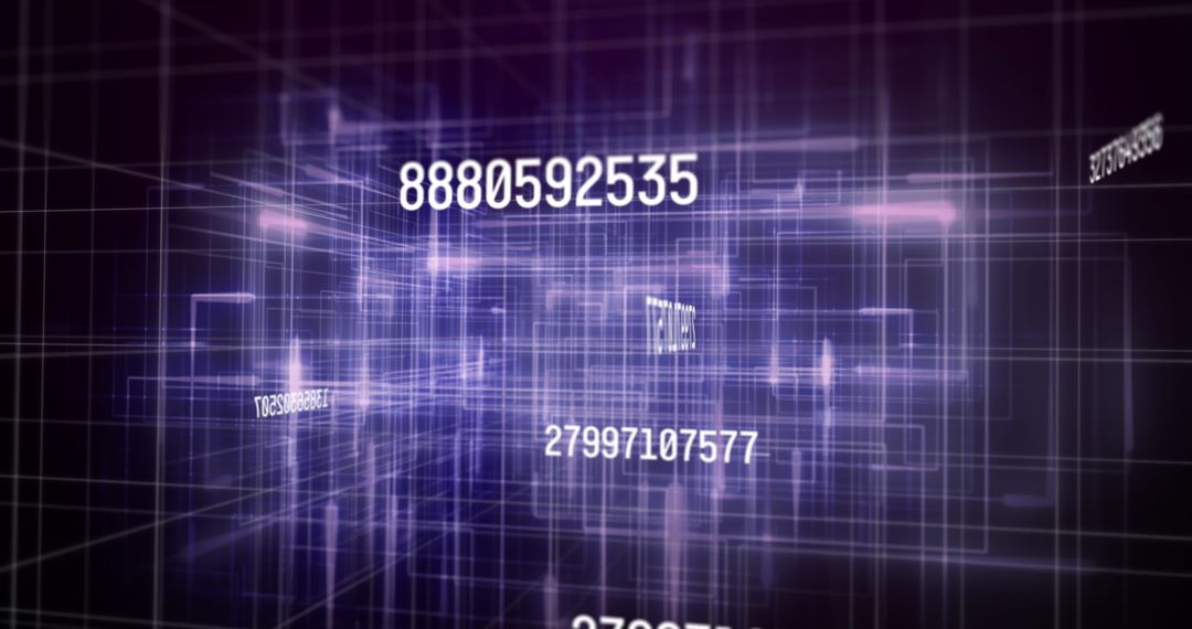 Digital Light Trails and Numbers on Black Background