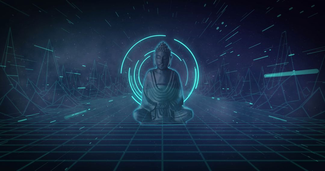 Digital Buddha with Futuristic Interface Design