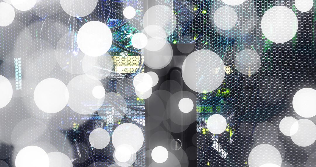 Futuristic Server Rack with LED Lights and Digital Overlay