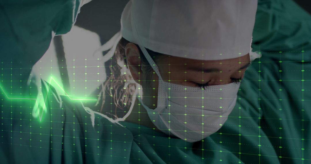 Surgeon Preparing for Surgery with Heartbeats and Technology Overlay