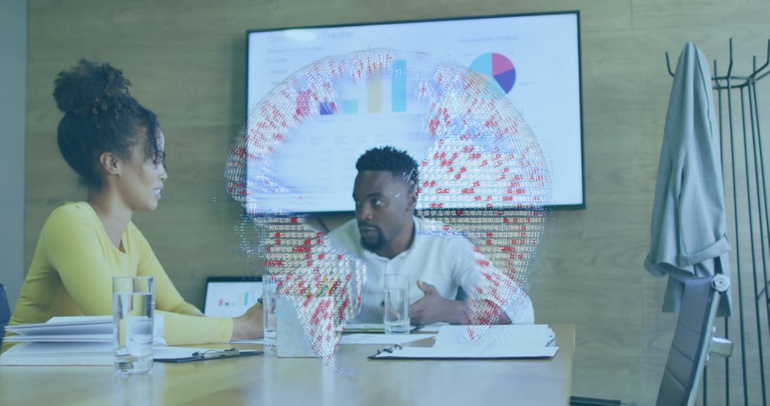 Diverse Professionals Collaborating with Digital Technology Overlay