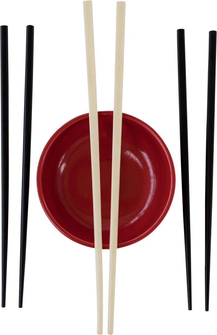 Transparent Bowl with Artfully Arranged Chopsticks on Plain Background