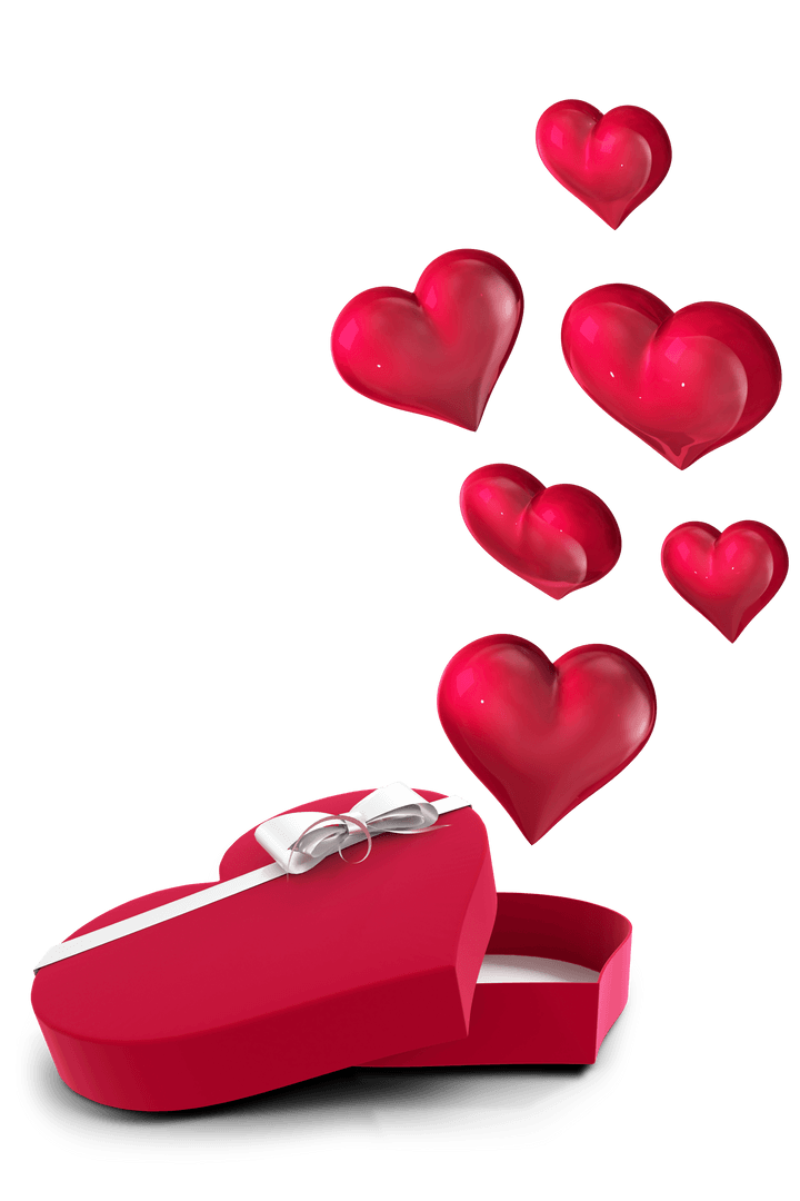 Transparent Red Hearts Flying Out of Gift Box