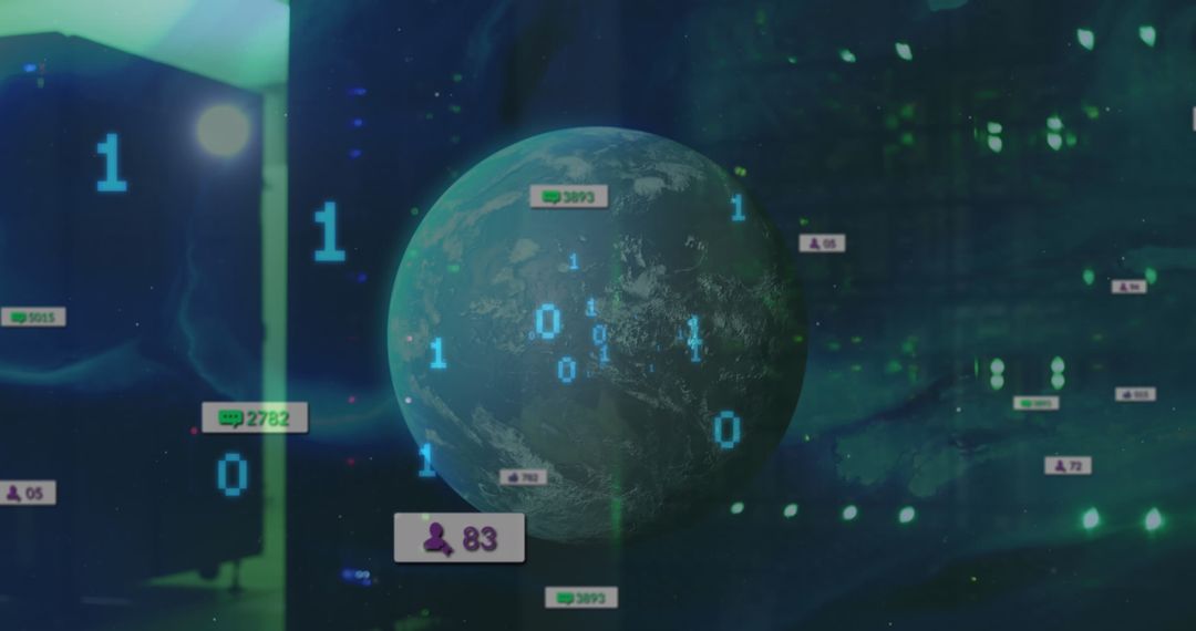 Digital Globe with Binary Codes and Social Media Icons