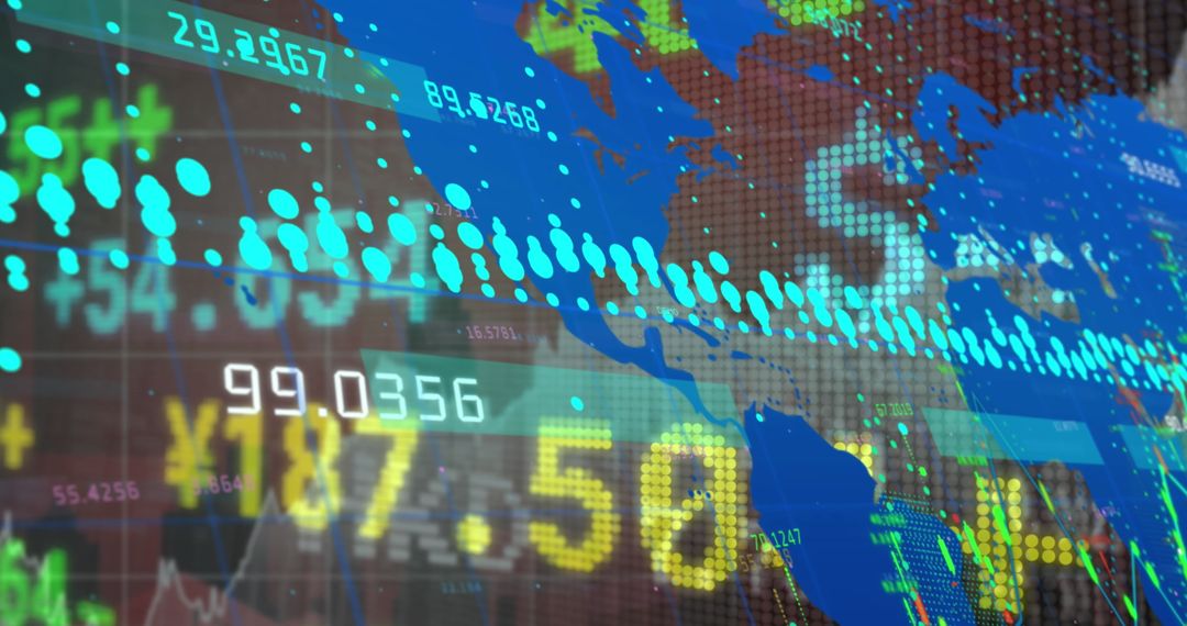 Global Stock Market Data Displayed on Digital Screen Matrix