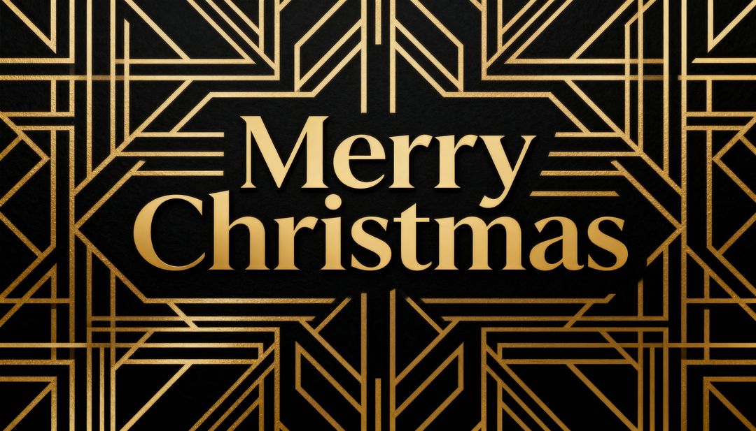 Luxurious Gold Art Deco Merry Christmas Card Featuring Geometric Metallic Foil Pattern